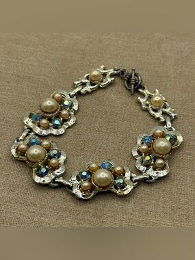 Vintage Pearl and Aurora Crystal Bracelet
